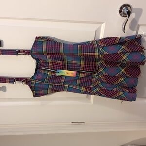 Plaid lace up corset dress medium